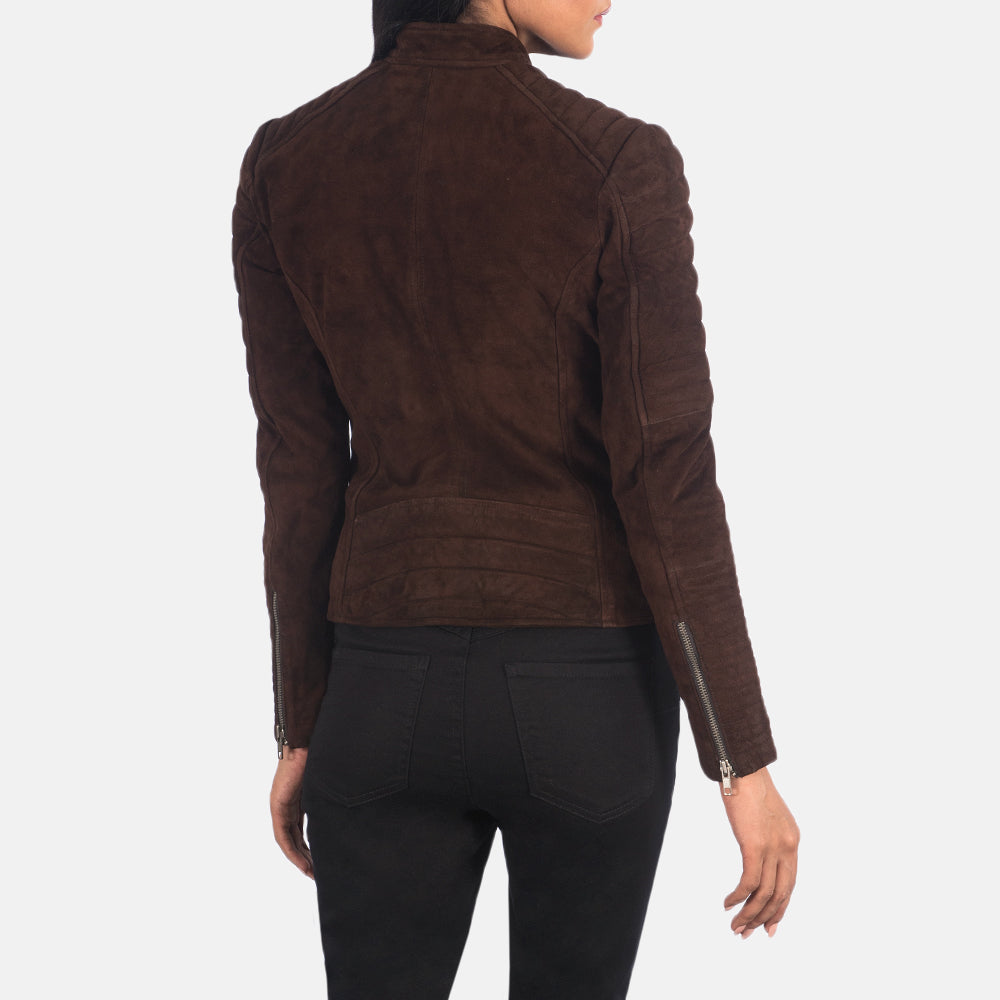 Adalyn Quilted Mocha Suede Biker Leather Jacket