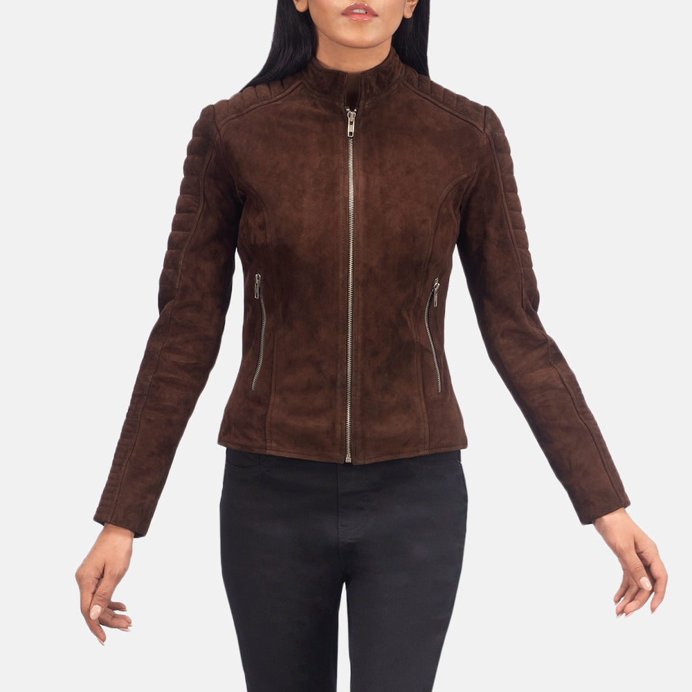 Adalyn Quilted Mocha Suede Biker Leather Jacket