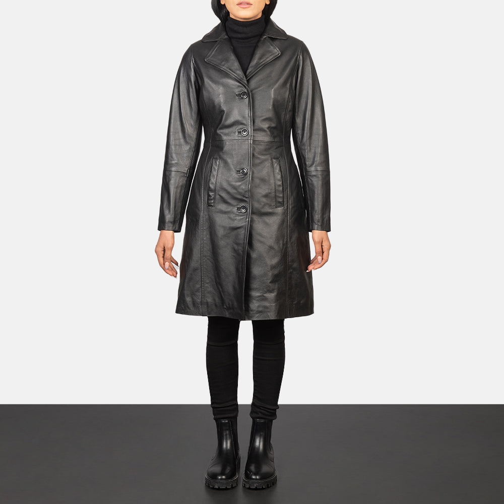 Alexis Single Breasted Leather Long Coat For Women