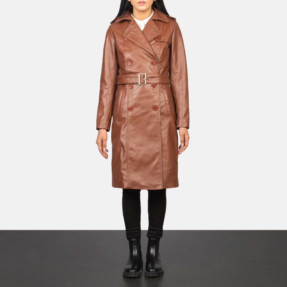 Alice Double Breasted Leather Coat For Women