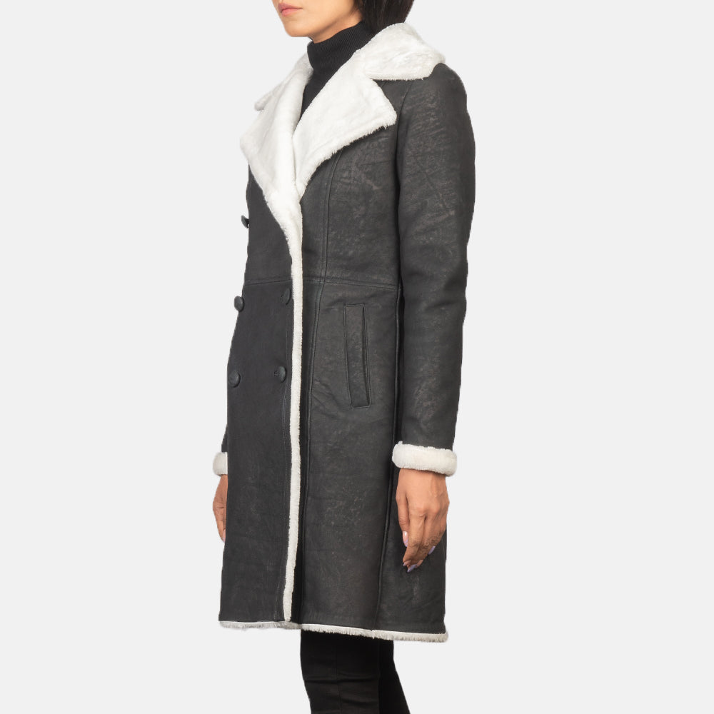 Amie Brown Double Breasted Long Shearling Coat