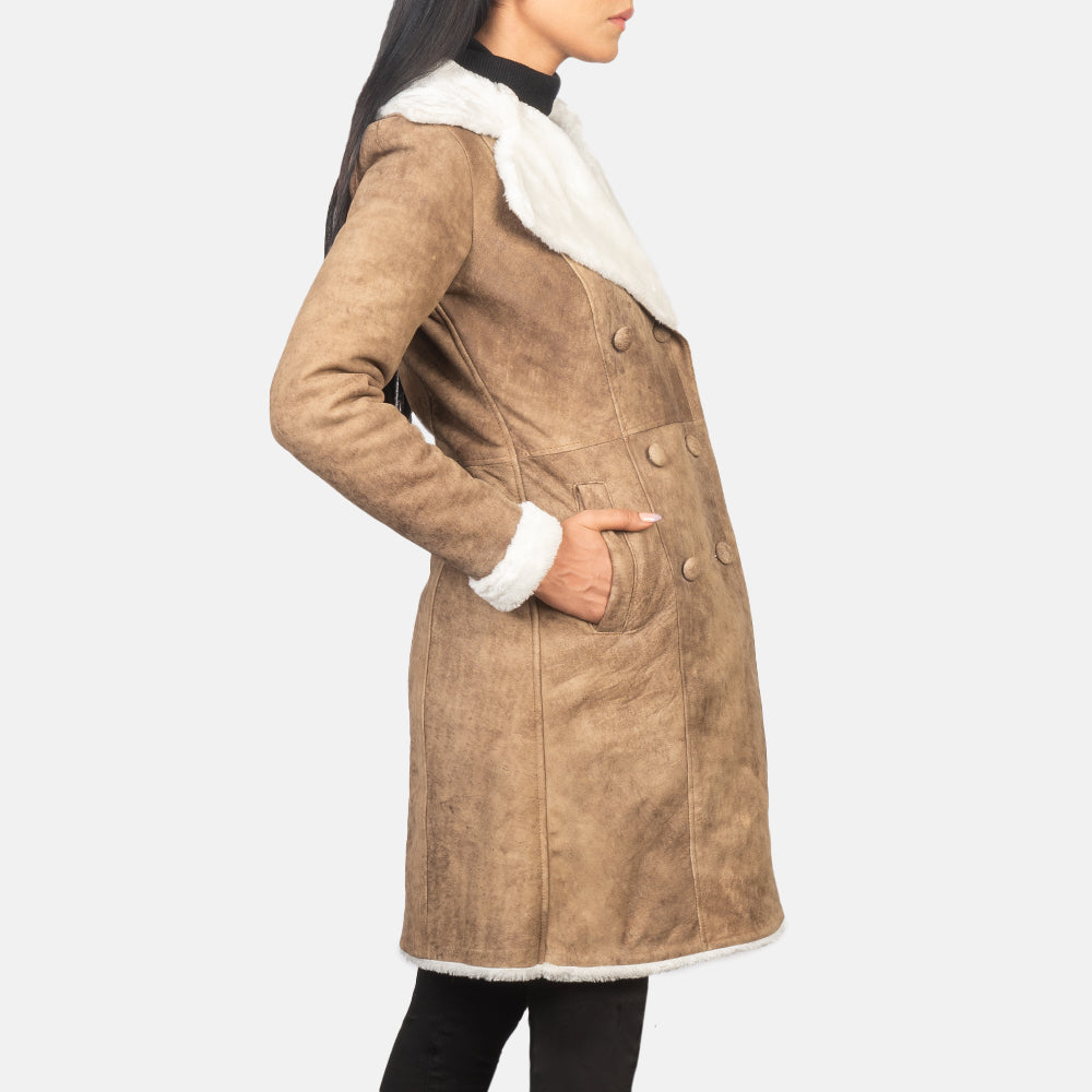 Amie Double Breasted Shearling Coat For Women