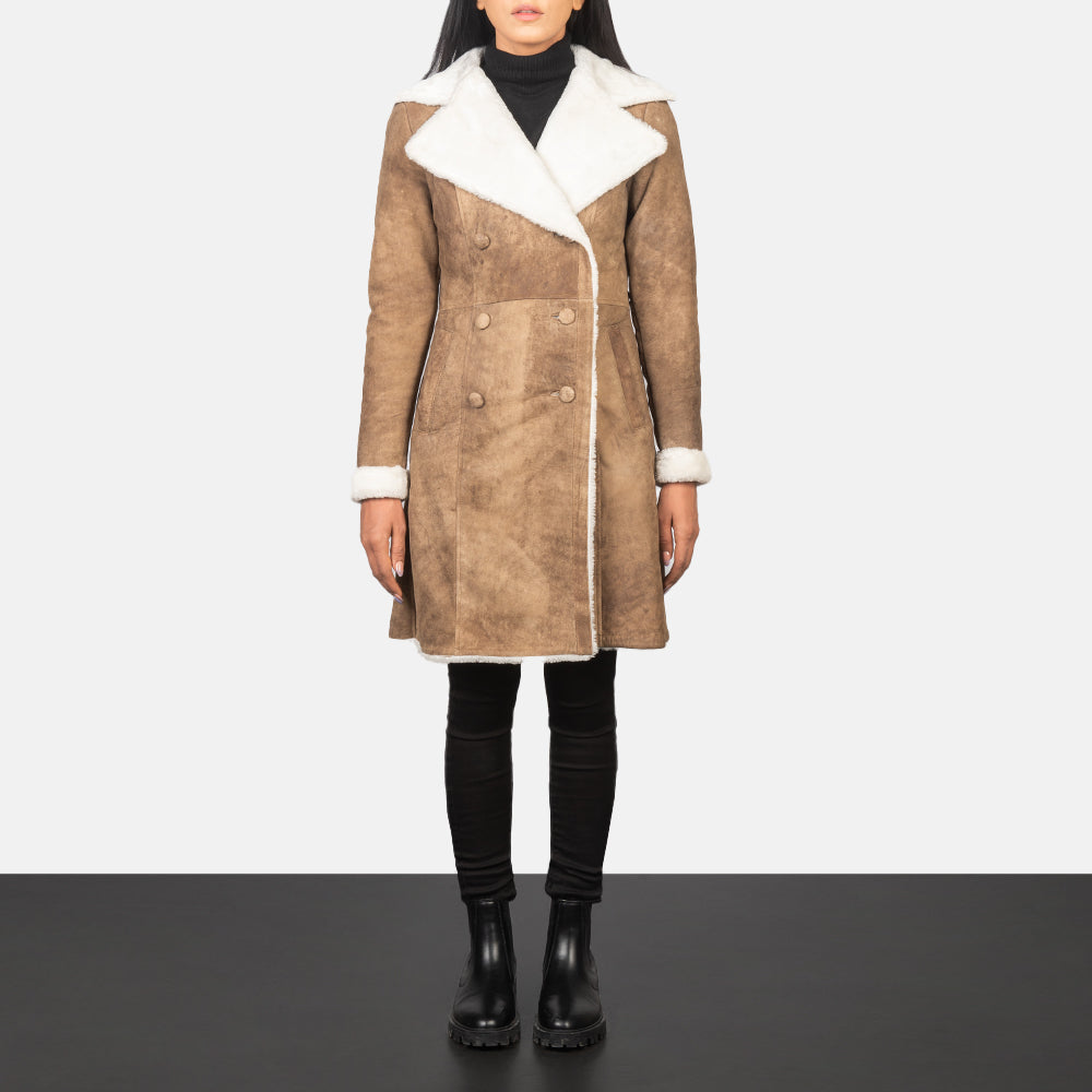 Amie Double Breasted Shearling Coat For Women