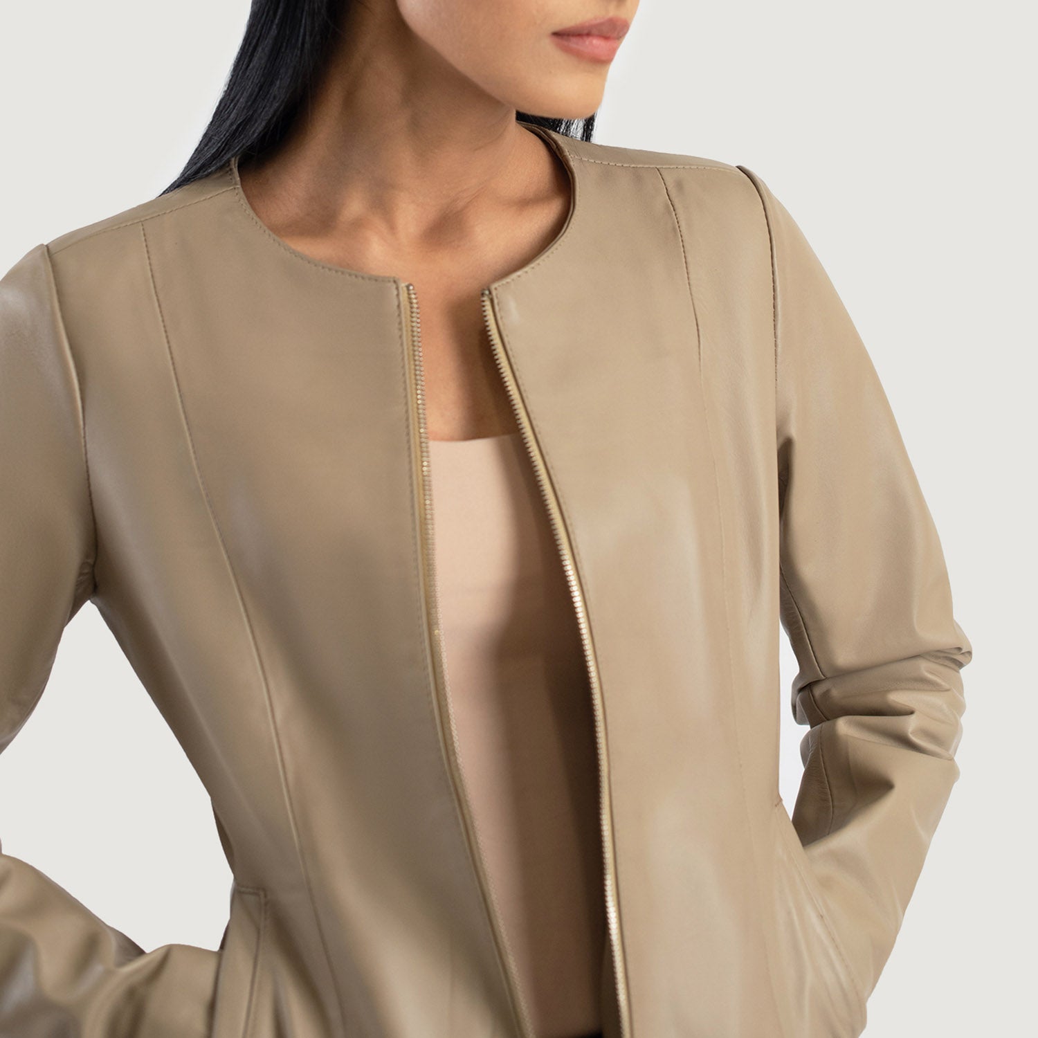 Elixir Collarless Biker Leather Jacket