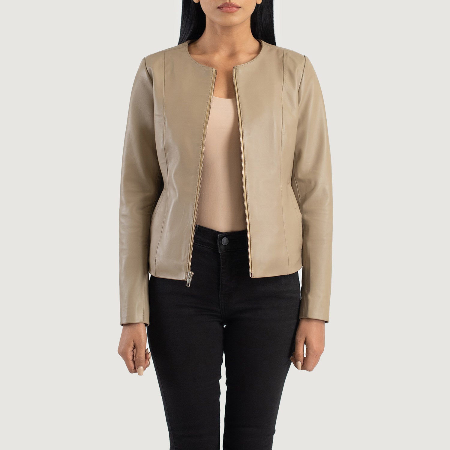 Elixir Collarless Biker Leather Jacket