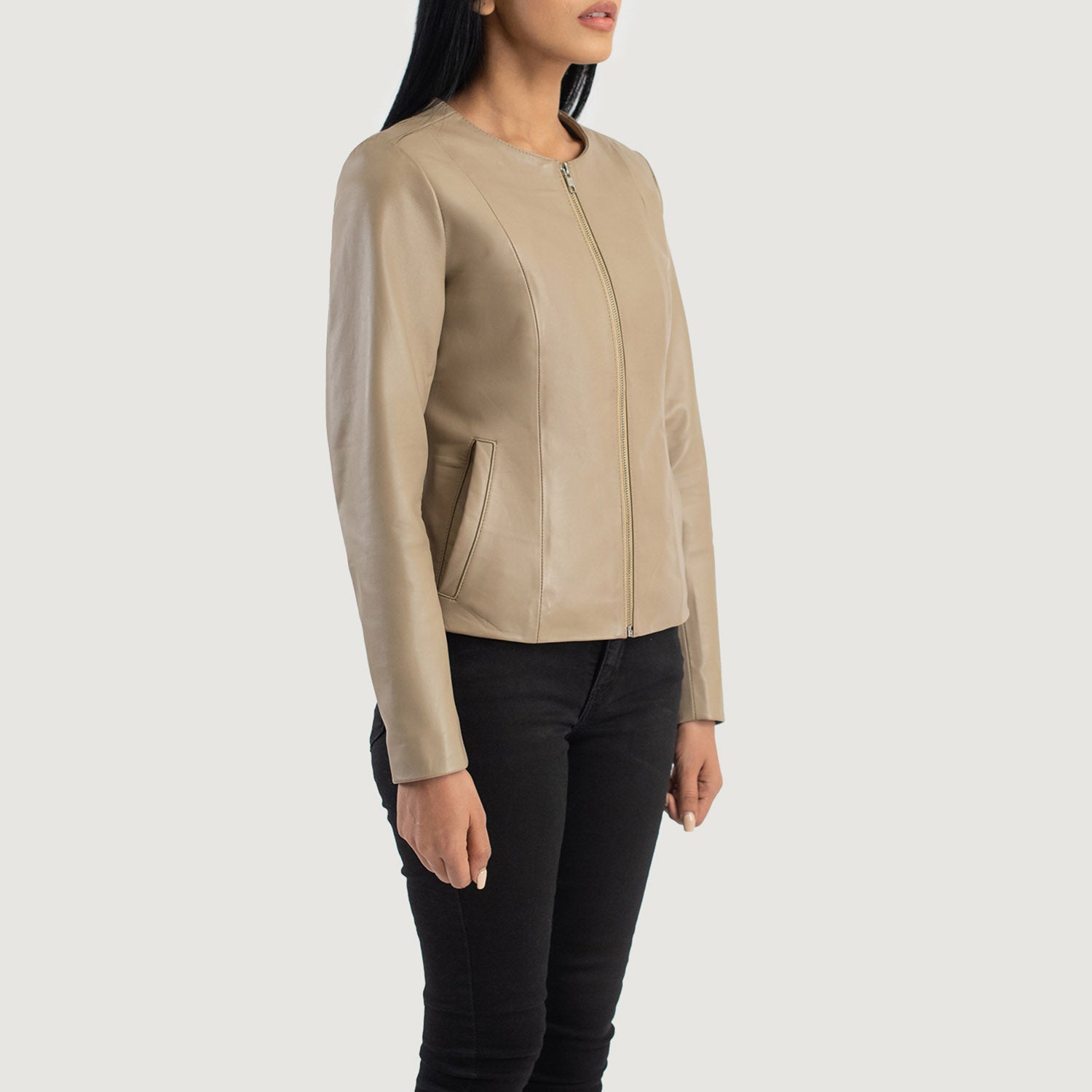 Elixir Collarless Biker Leather Jacket