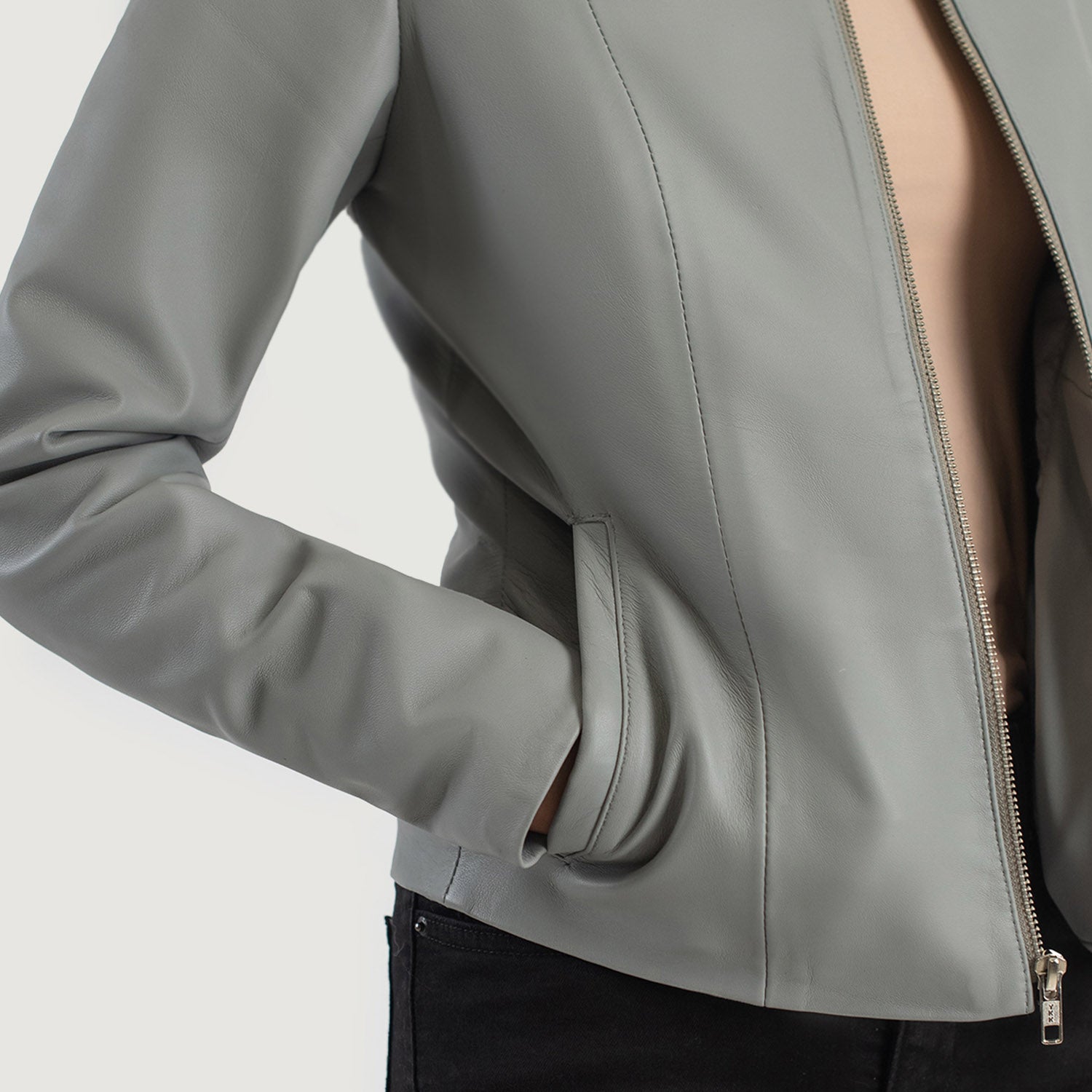 Elixir Collarless Biker Leather Jacket