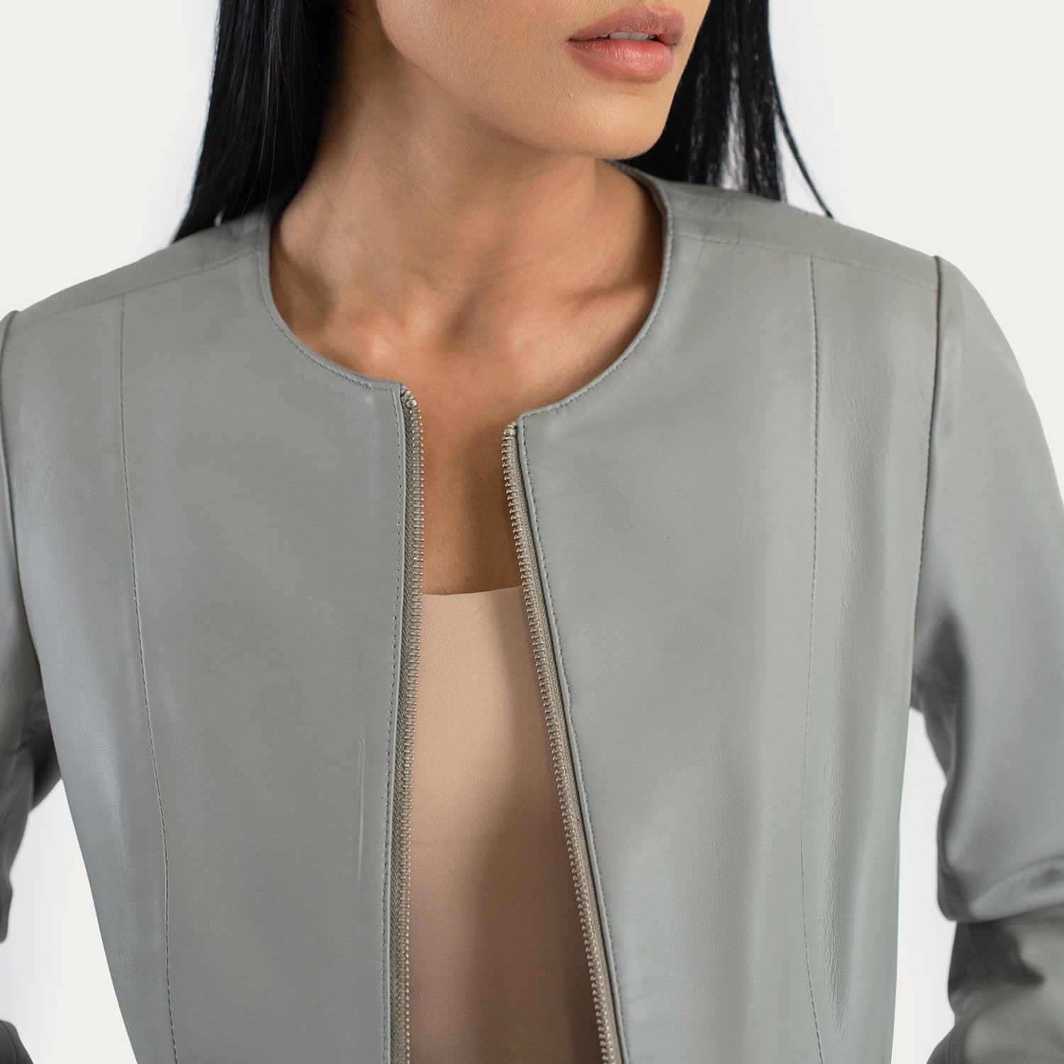 Elixir Collarless Biker Leather Jacket