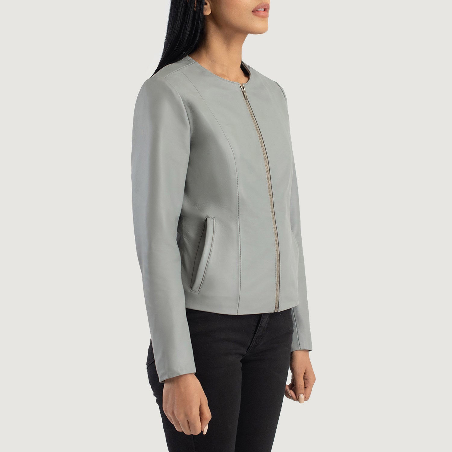Elixir Collarless Biker Leather Jacket