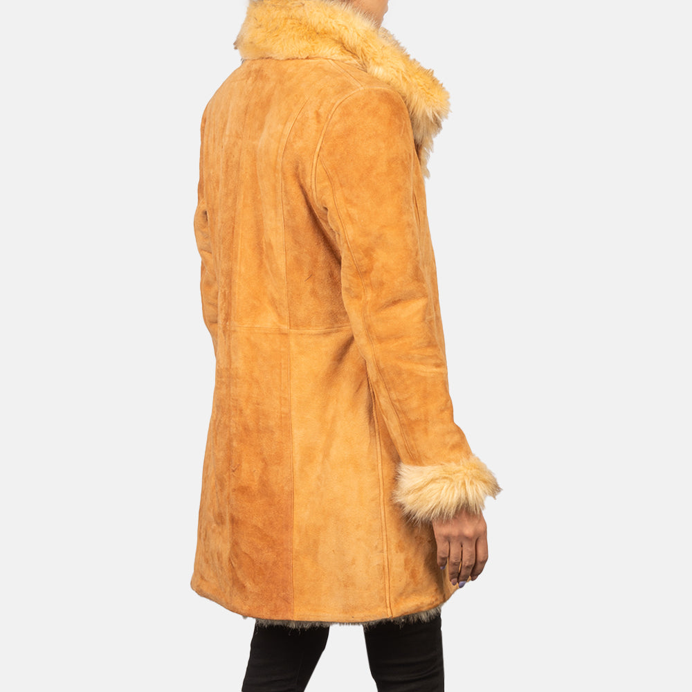 Erica Shearling Long Leather Coat For Women