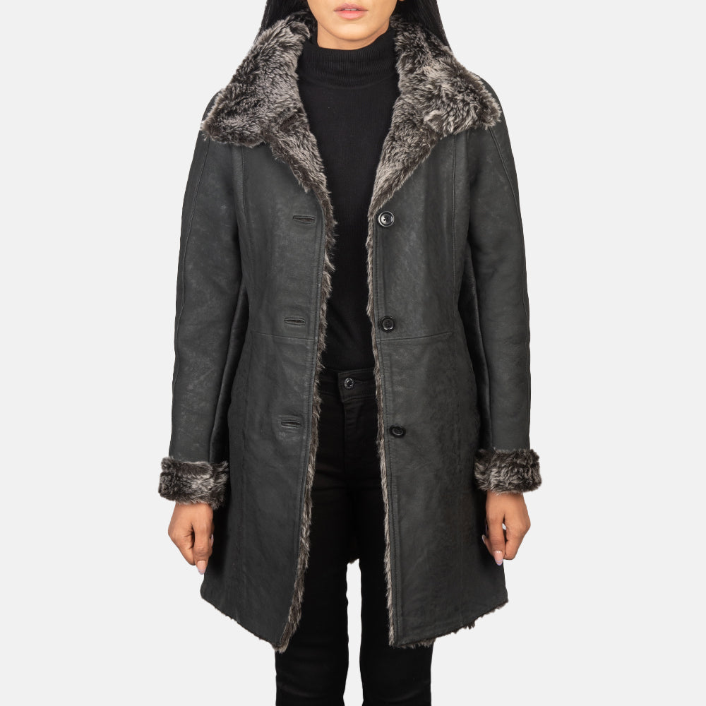 Erica Shearling Long Leather Coat For Women