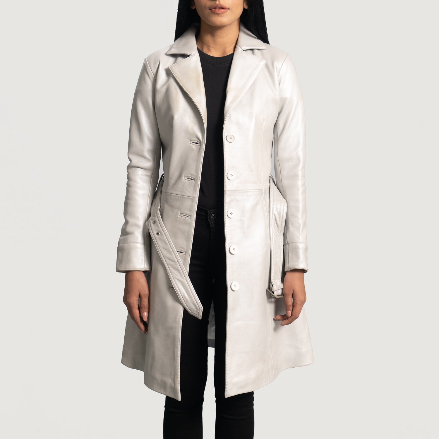 Moonlight Trench Leather Long Coat For Women