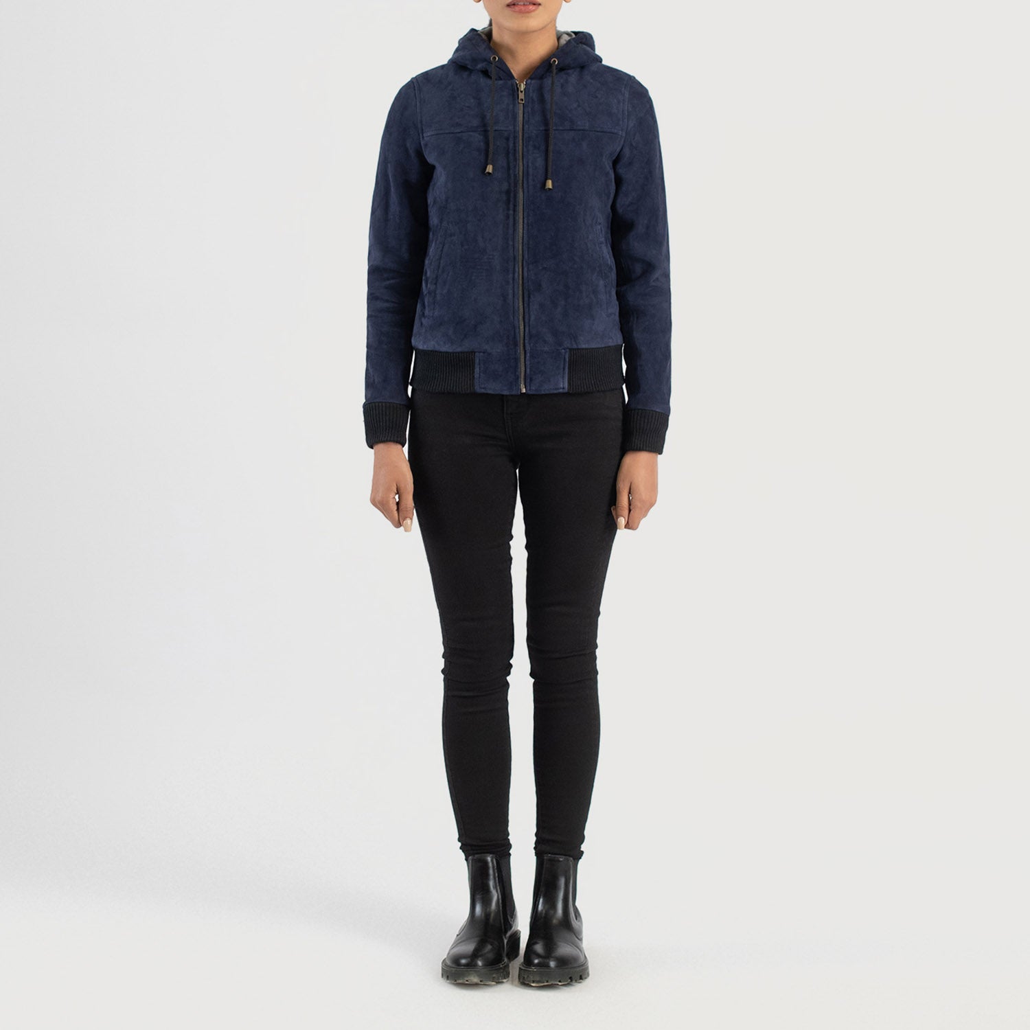 Rebella Hooded Suede Bomber Leather Jacket