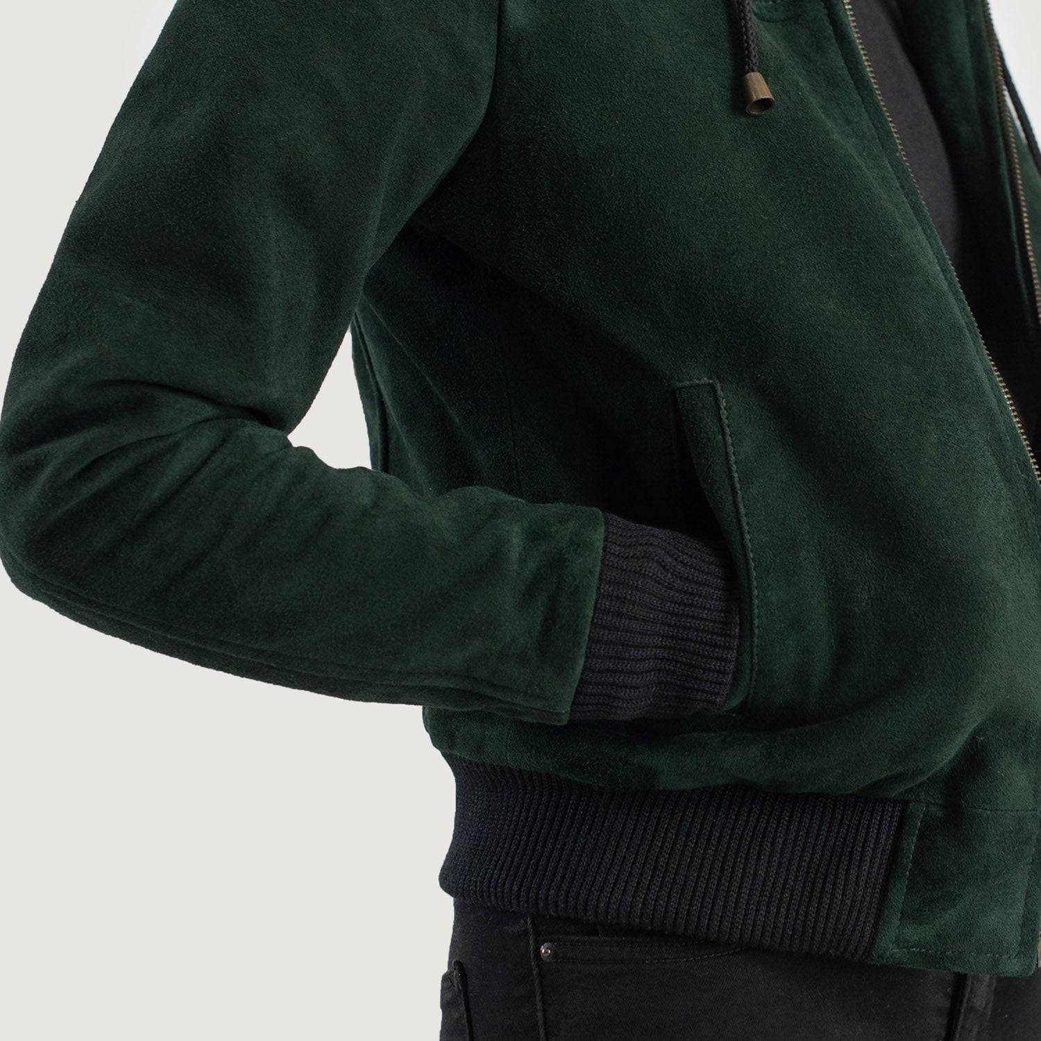 Rebella Hooded Suede Bomber Leather Jacket