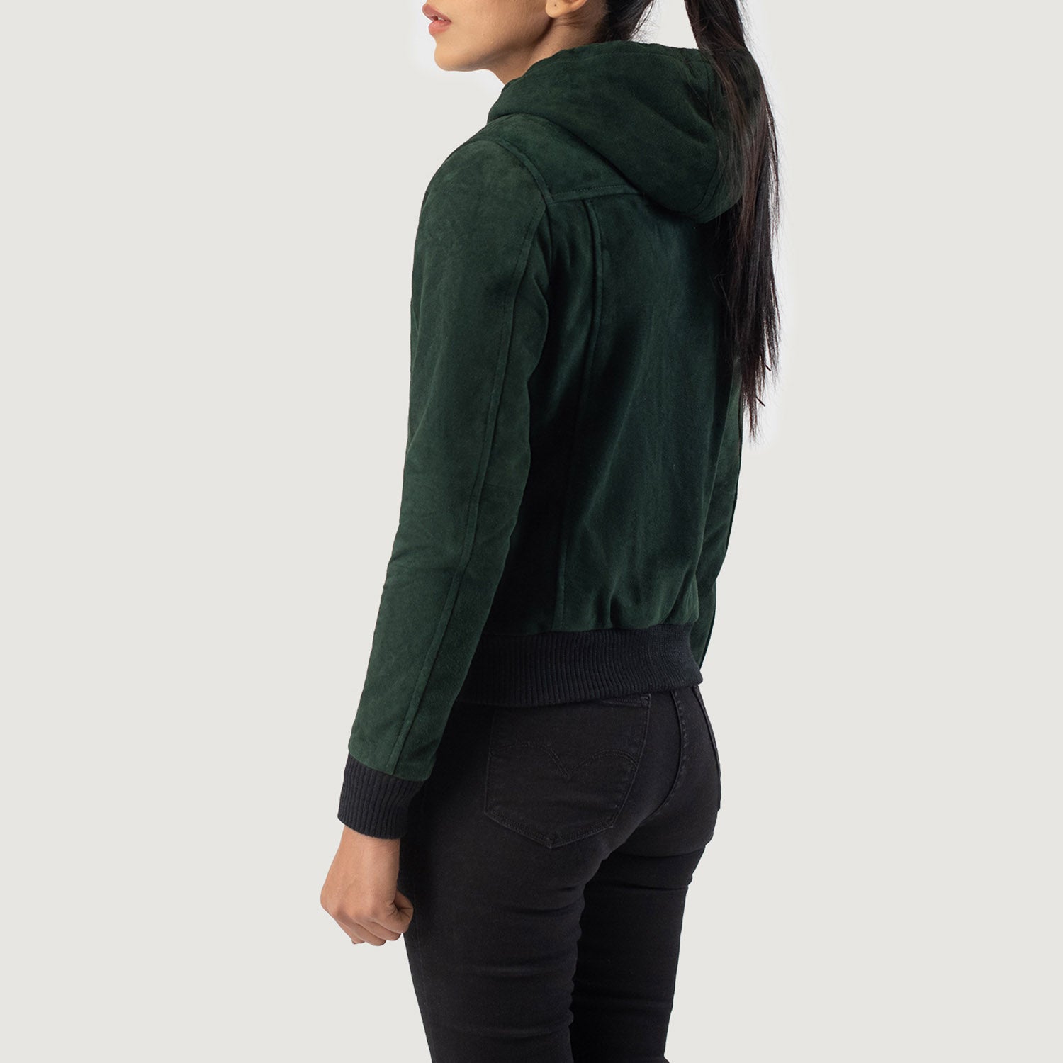 Rebella Hooded Suede Bomber Leather Jacket