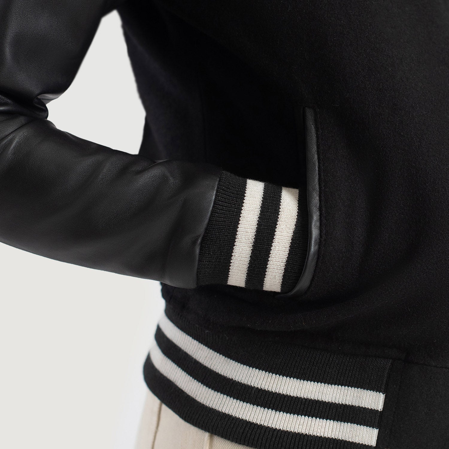 Savant Hybrid Black-White Varsity Jacket For Women