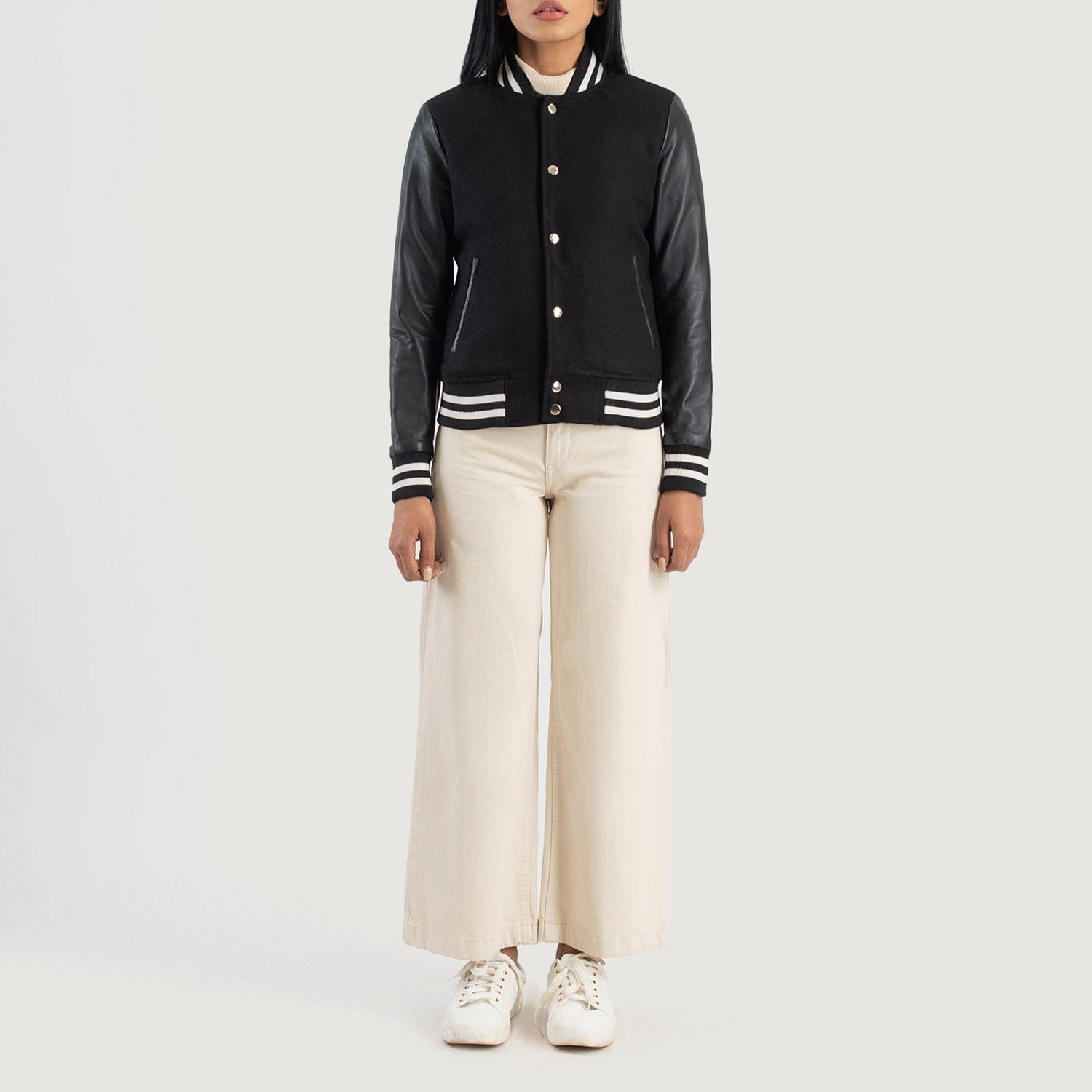 Savant Hybrid Black Varsity Jacket For Women