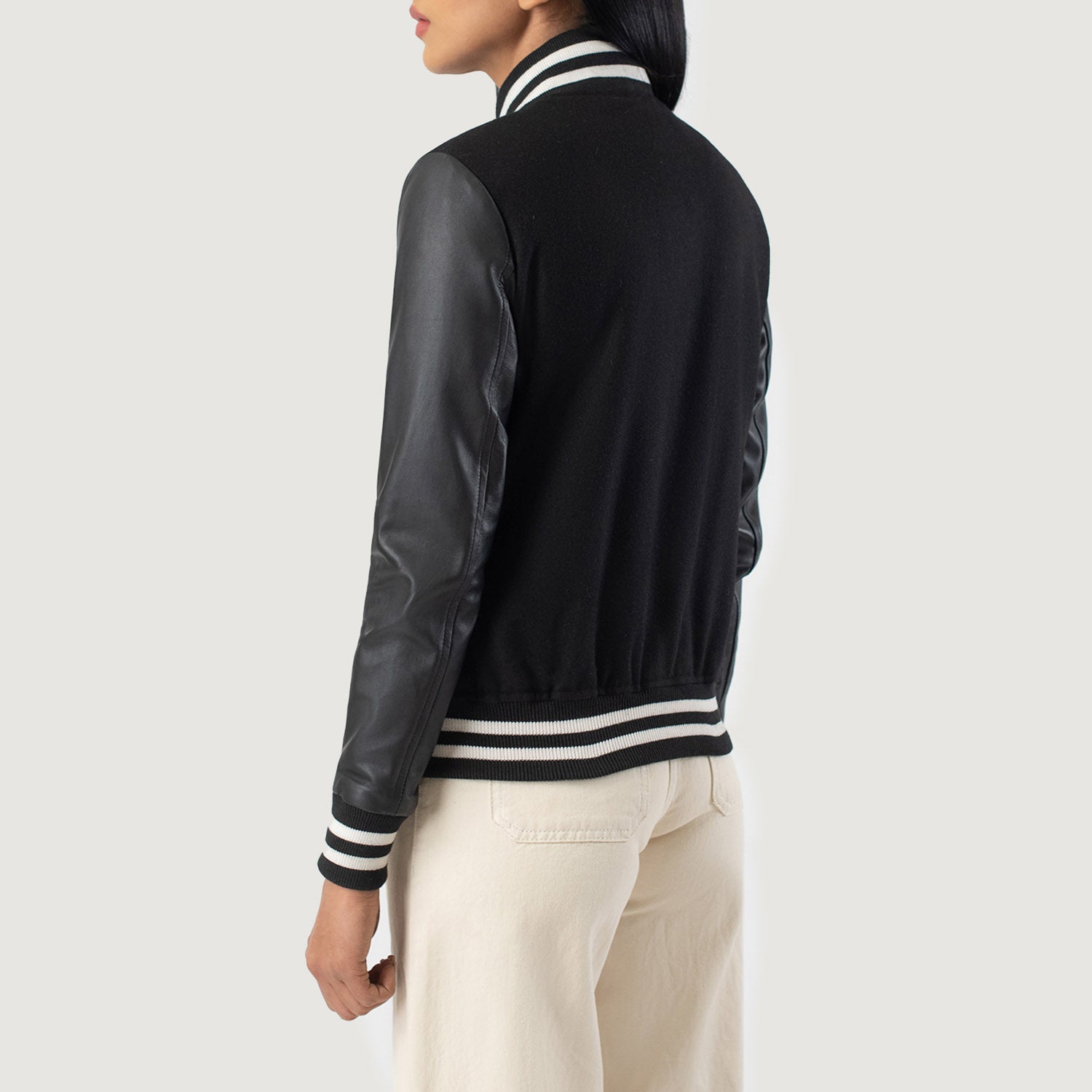 Savant Hybrid Black-White Varsity Jacket For Women