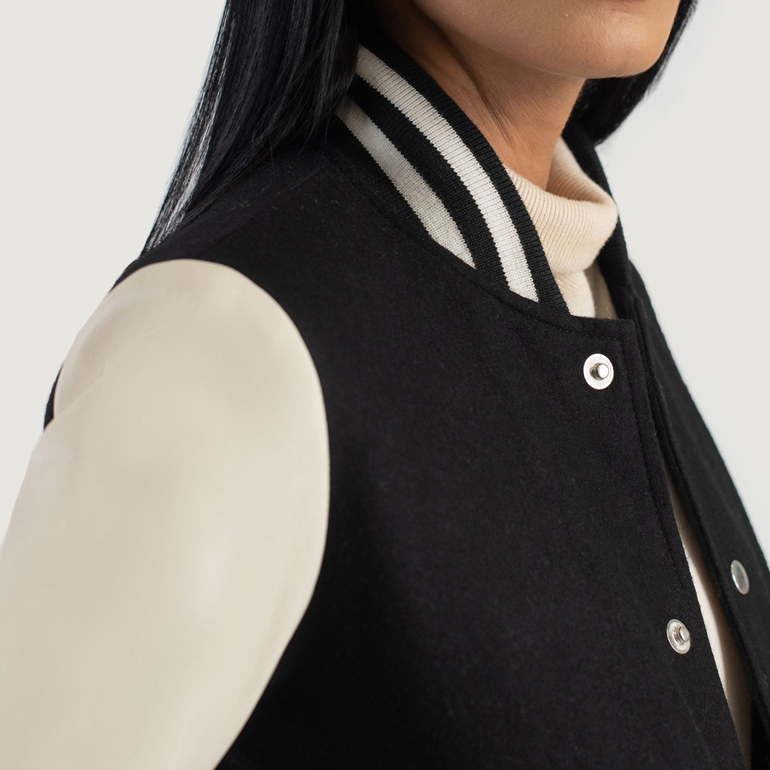 Savant Hybrid Black-White Varsity Jacket For Women