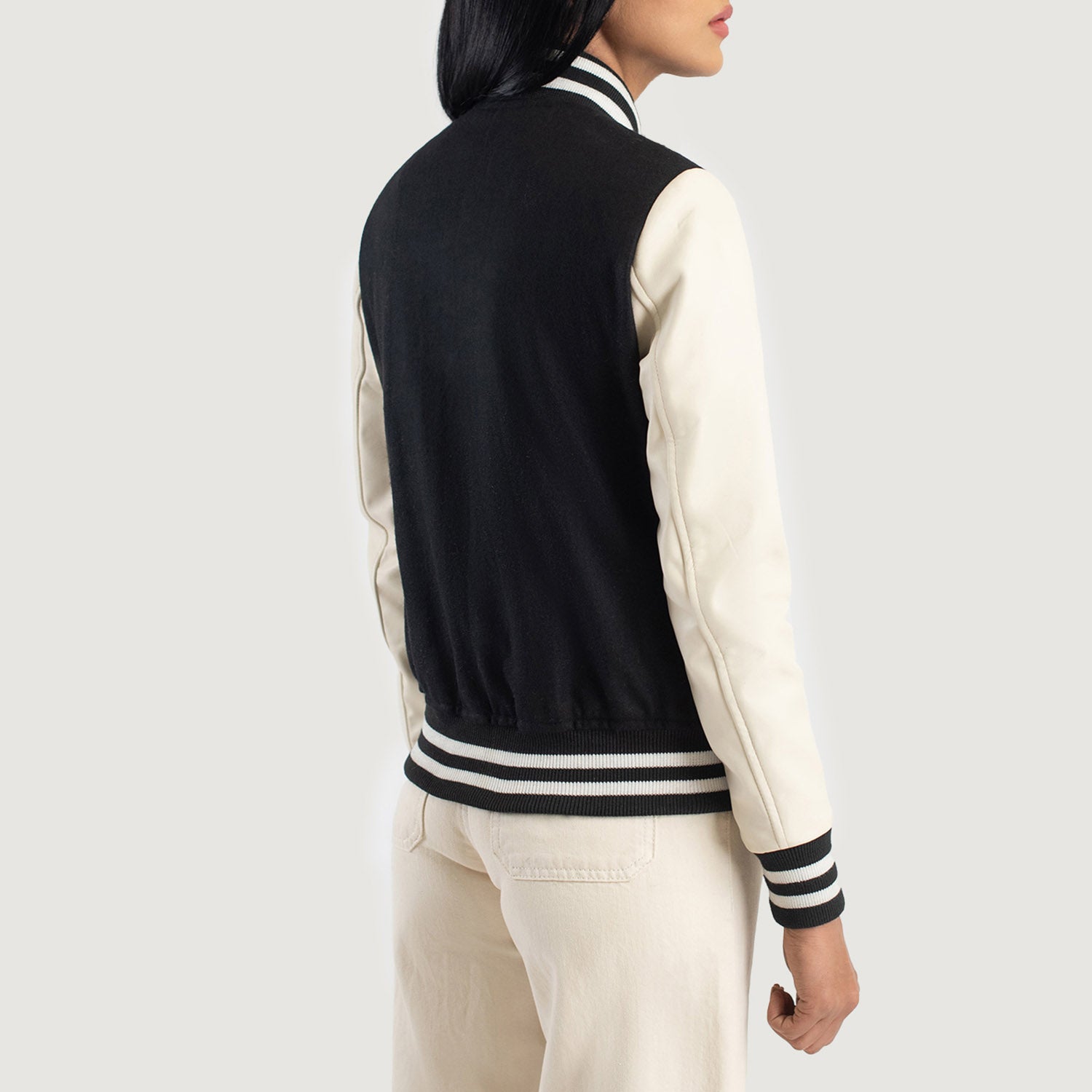 Savant Hybrid Black-White Varsity Jacket For Women