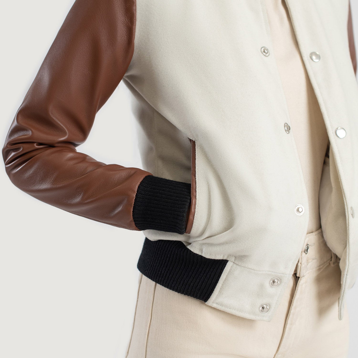 Savant Hybrid Black-White Varsity Jacket For Women