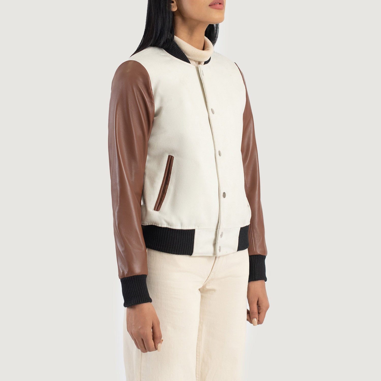 Savant Hybrid Black-White Varsity Jacket For Women