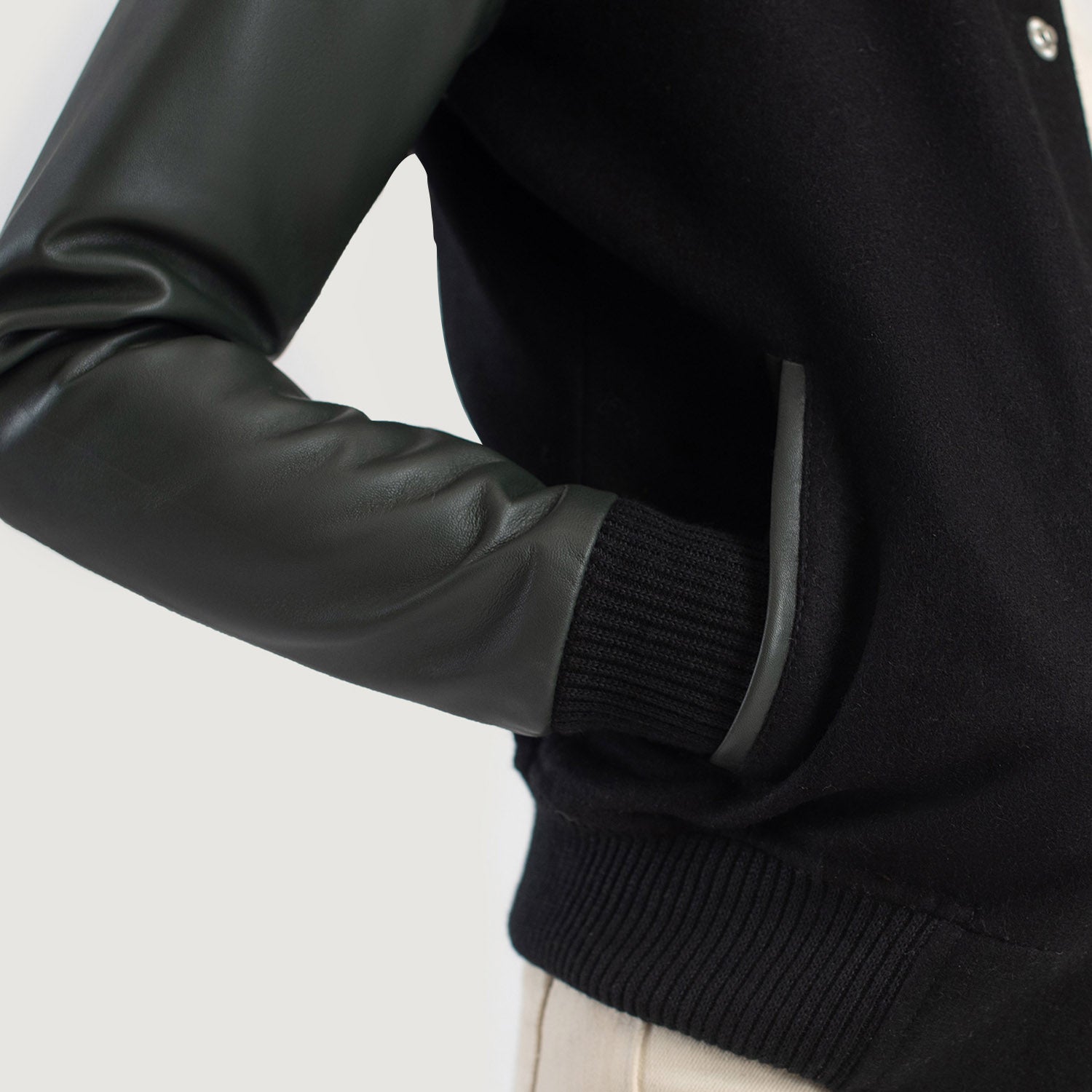 Savant Hybrid Black-White Varsity Jacket For Women