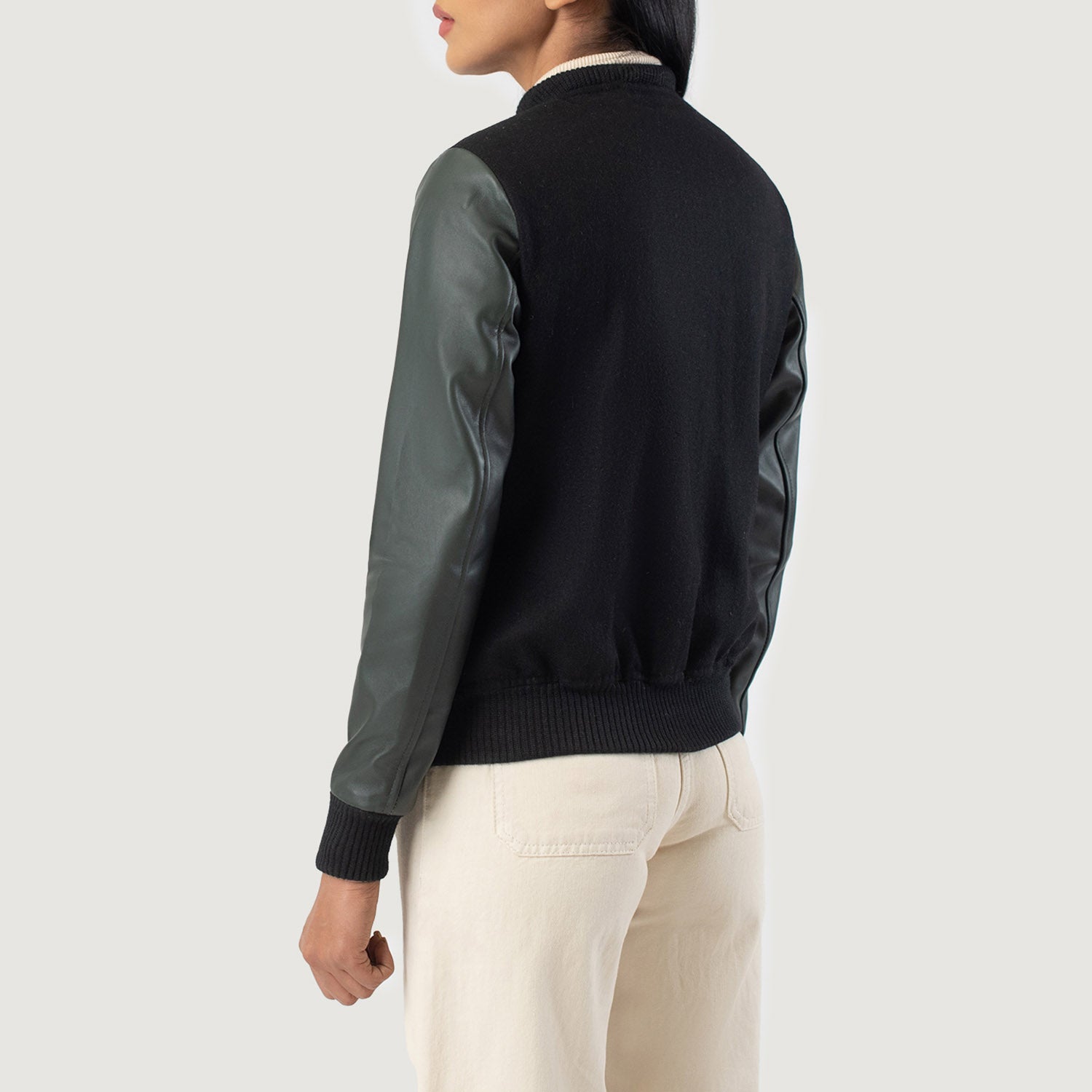 Savant Hybrid Black-White Varsity Jacket For Women