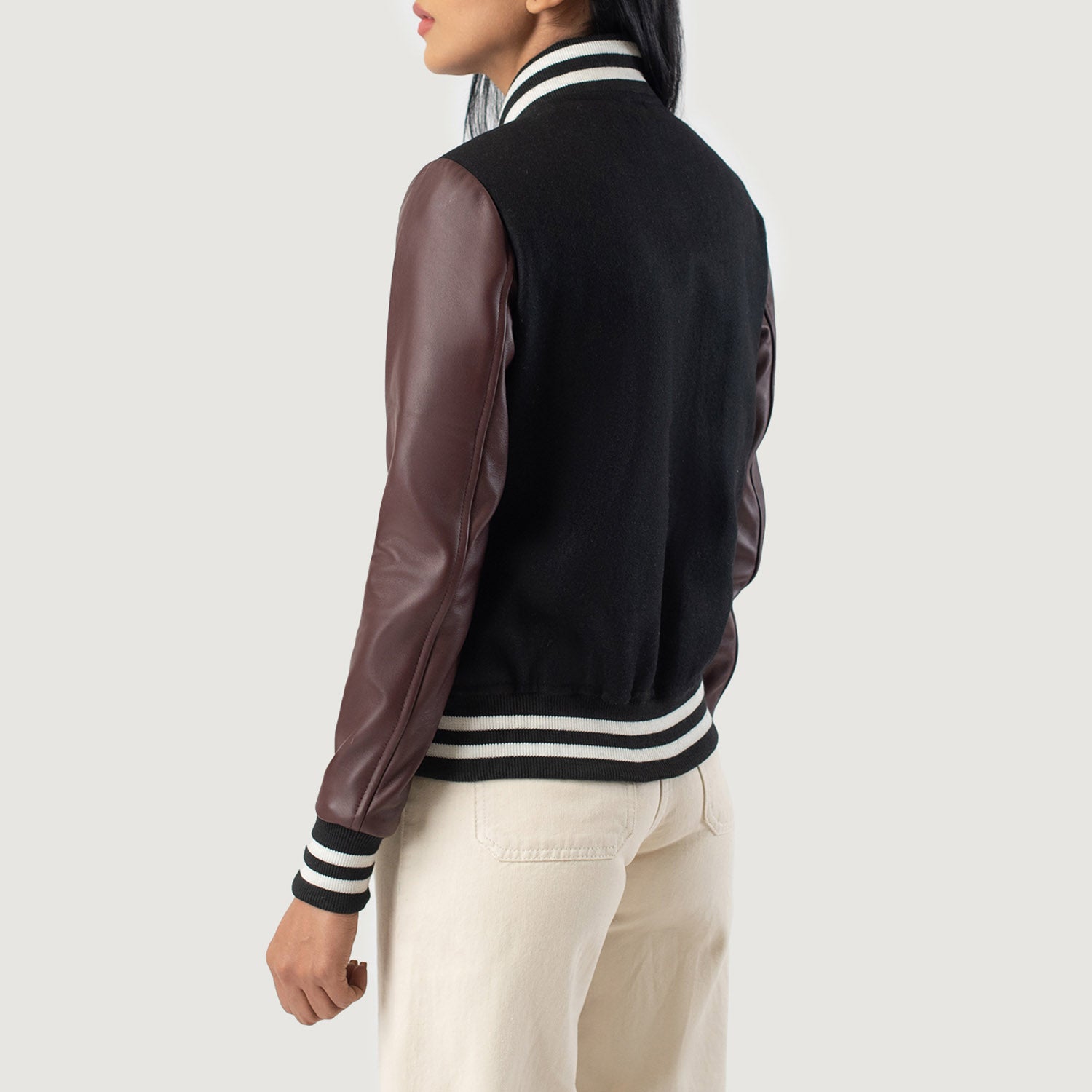 Savant Hybrid Black-White Varsity Jacket For Women