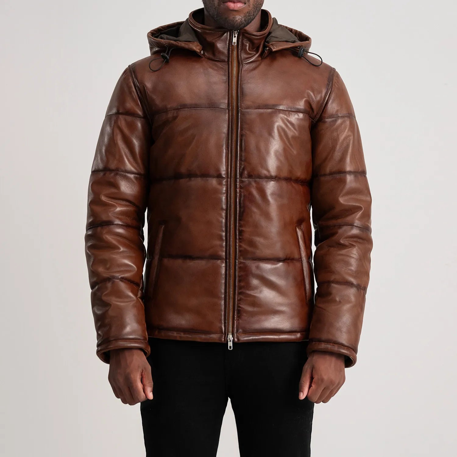 Gordon Hooded Leather Puffer Jacket